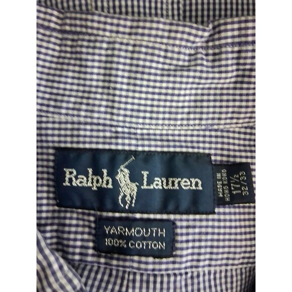 Ralph Lauren Shirt XL 17 1/2 Button Down Shirt Gingham Checkered Yarmouth - Picture 4 of 4